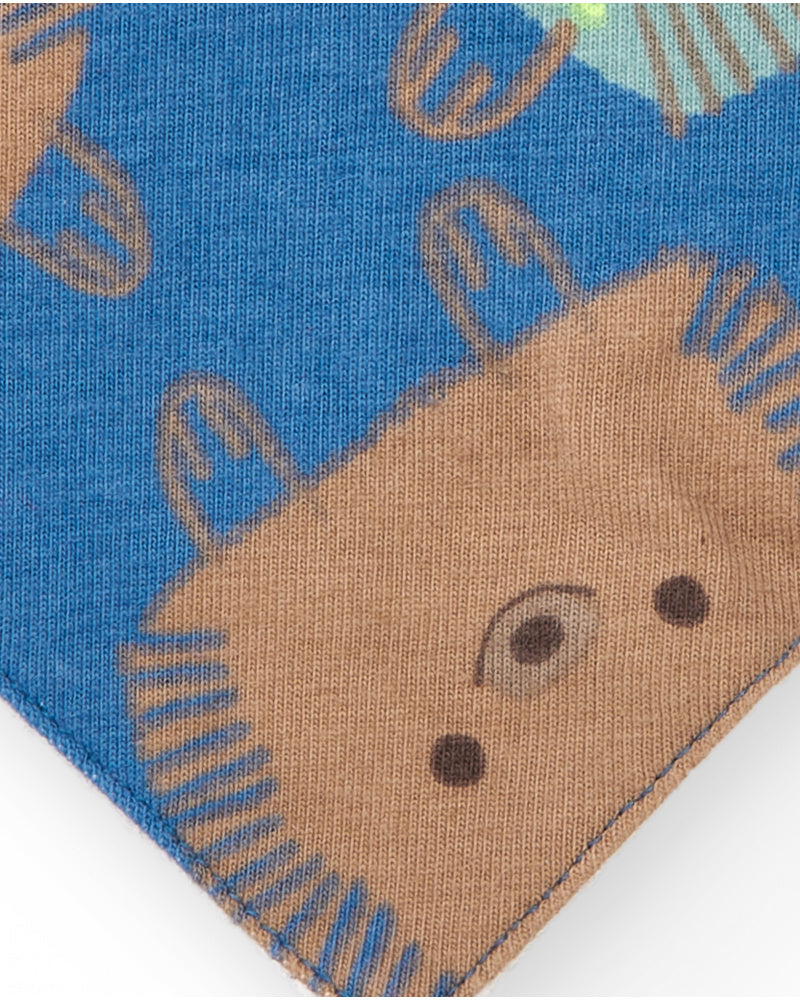Bavaglino bandana in blu con stampa riccio.
