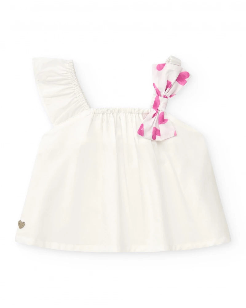 Camicia bianca per bambina con fiocco rosa stampato Tuc tuc