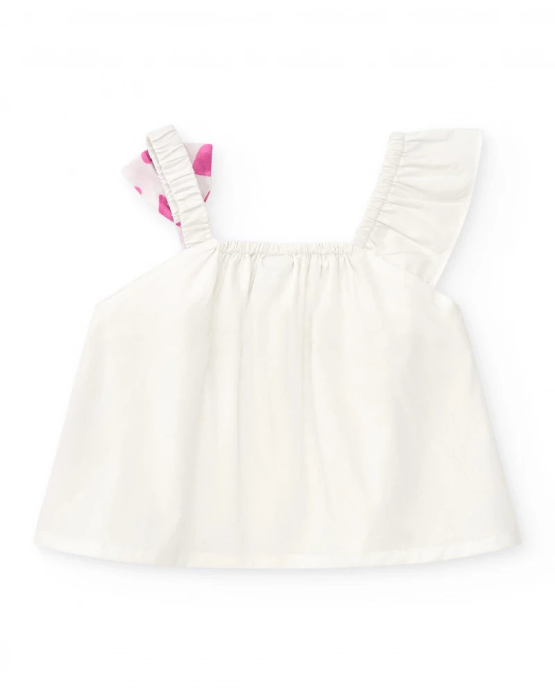Camicia bianca per bambina con fiocco rosa stampato Tuc tuc