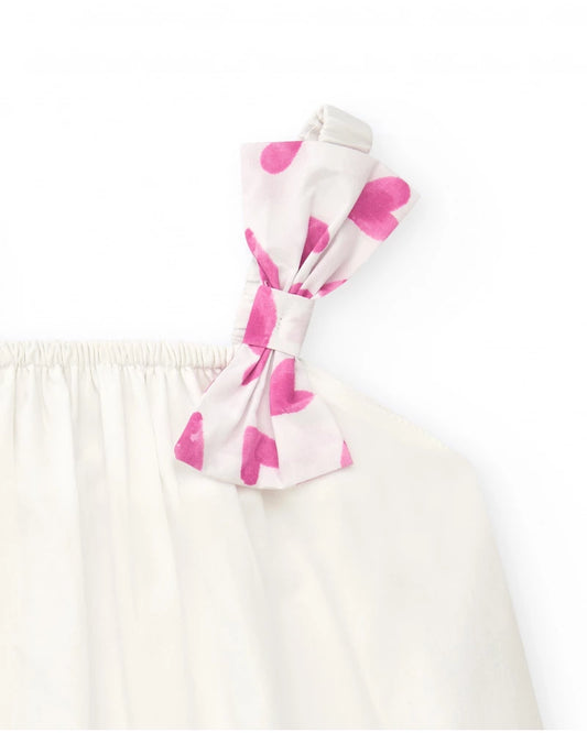 Camicia bianca per bambina con fiocco rosa stampato Tuc tuc