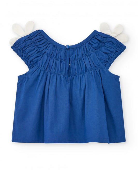 Camicia per bambina blu con fiori e arricciature Tuc tuc