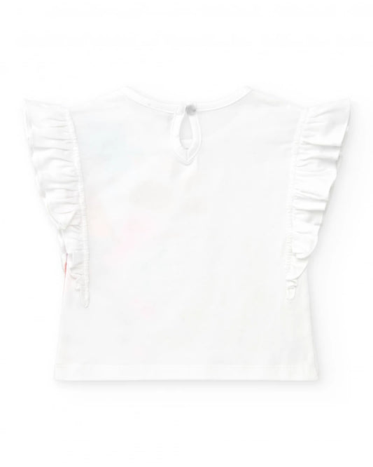 T-shirt bianca per bambina con colibrì tropicale e paillettes Tuc tuc