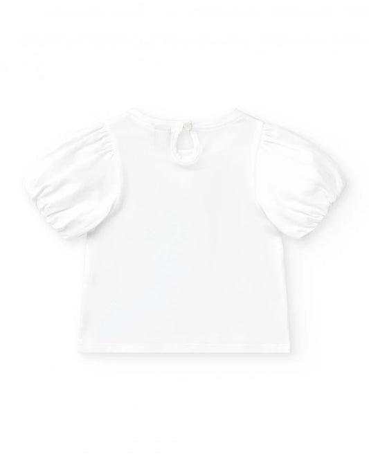 T-shirt bianca per bambina con fiori e brillantini Tuc tuc