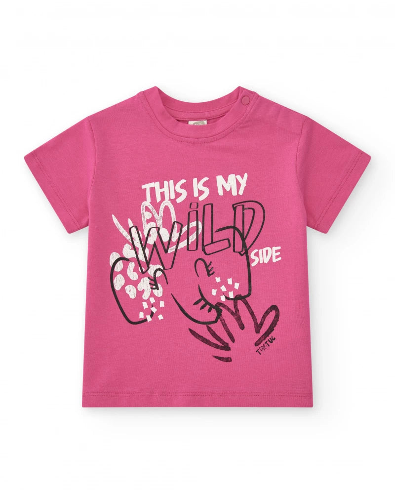 T-shirt per bambina rosa con scritta "THIS IS MY WILD SIDE"
