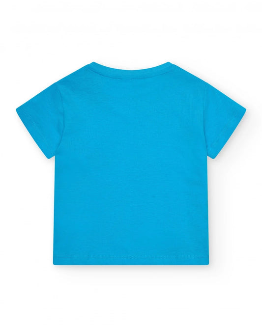 T-shirt per bambino blu con monopattino e frase