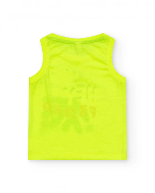 T-shirt senza maniche per bambino gialla con squalo