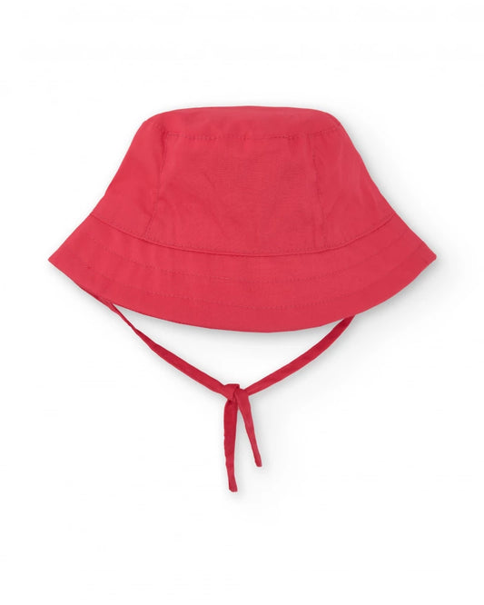 Cappello piatto rosso per bambina con orecchie applicate e design ricamato