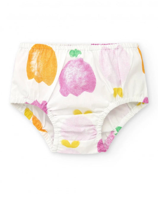 Completo di cotone per bambina con vestito bianco stampato di frutta tuc tuc