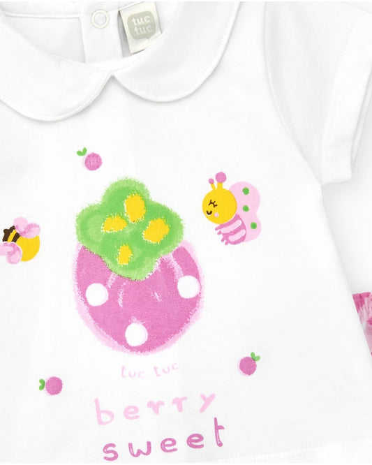 Completo di maglia per bambina con t-shirt e culotte bianche stampate Tuc tuc