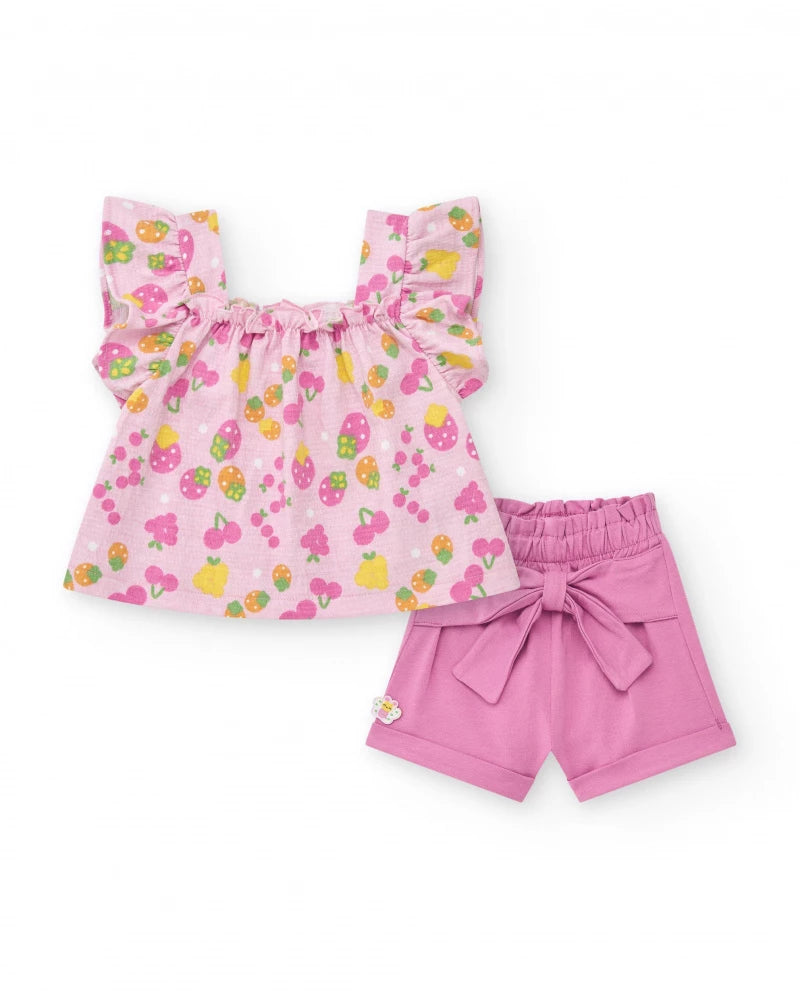 Completo bambina con t-shirt di maglia senza maniche e stampa Tuc tuc