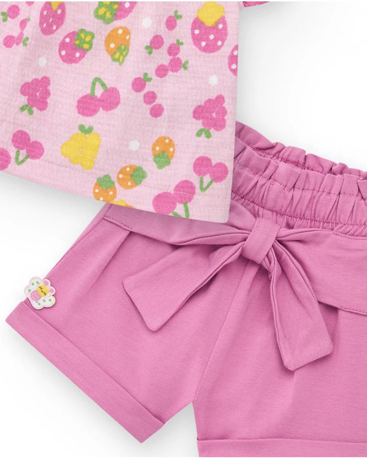Completo bambina con t-shirt di maglia senza maniche e stampa Tuc tuc