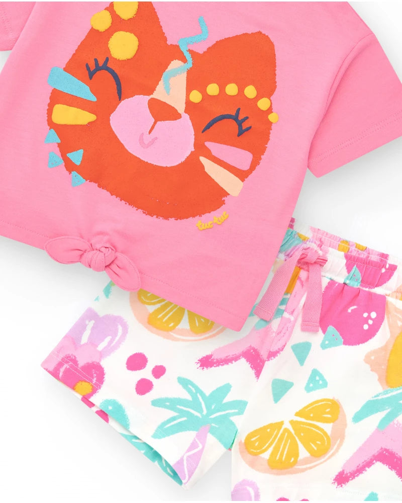 Completo bambina con due t-shirt e pantaloncini stampati Tuc tuc
