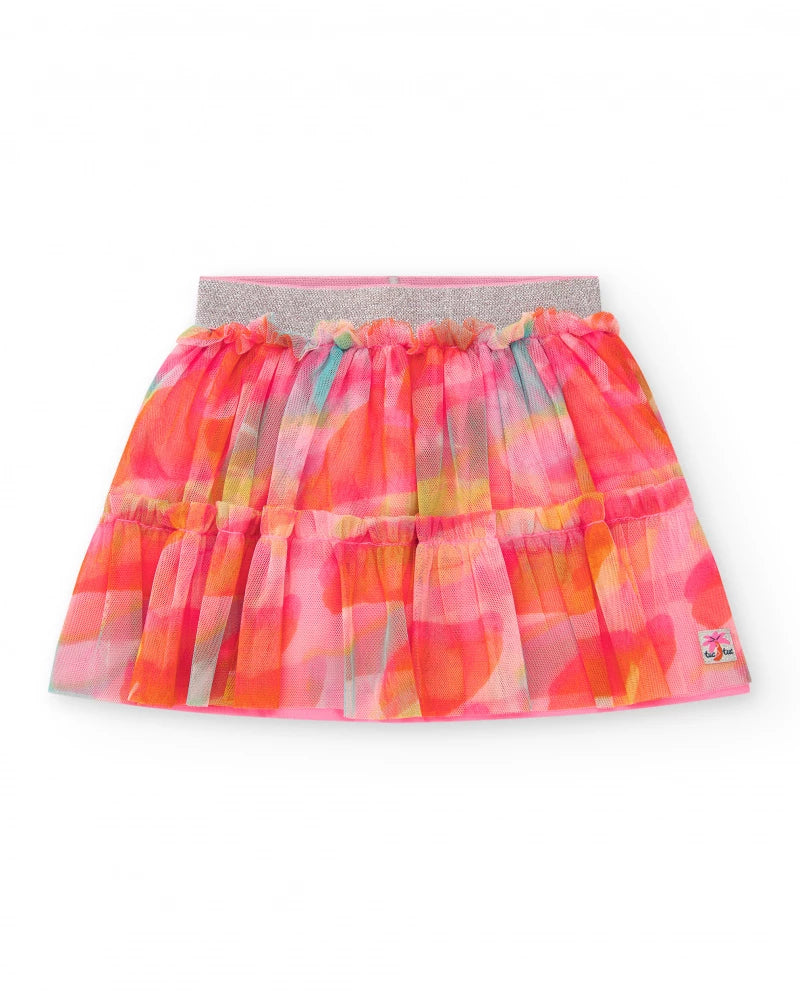 Gonna rosa per bambina con tulle multicolore e vita regolata Tuc tuc
