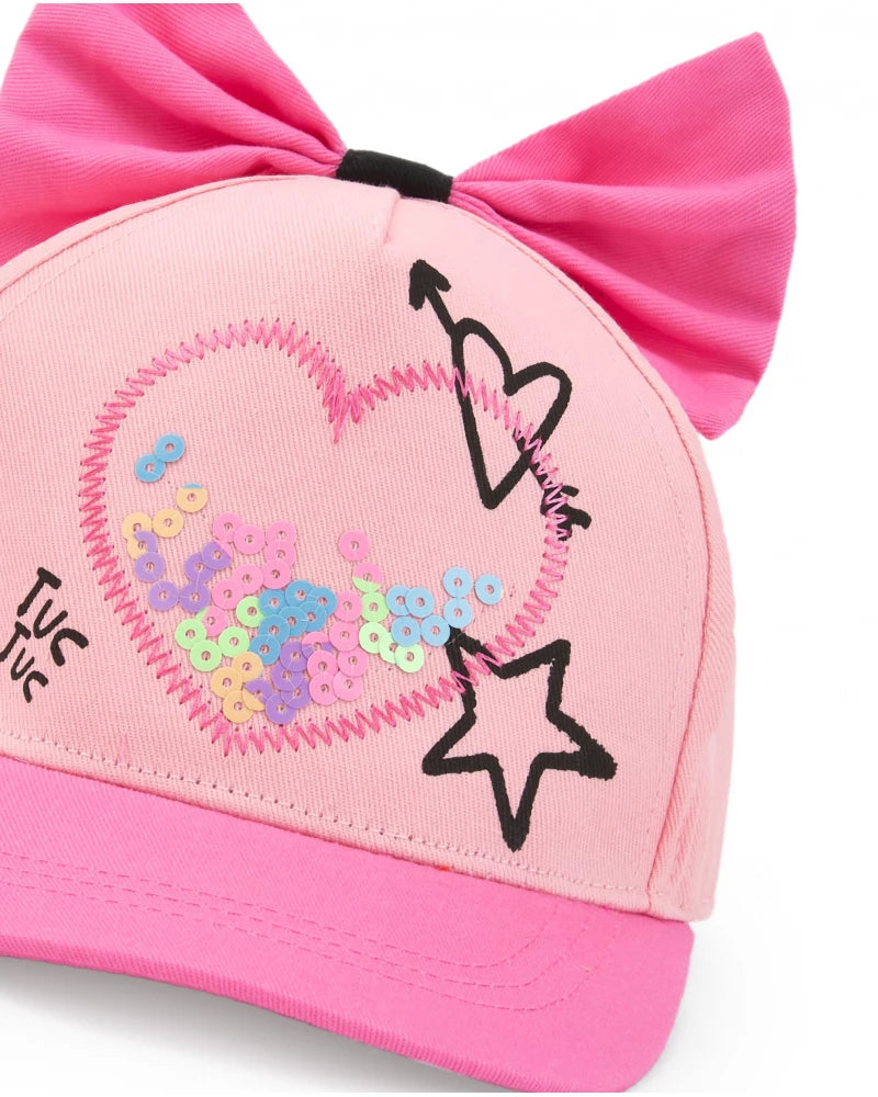 Cappellino per bambina rosa con paillettes e fiocco