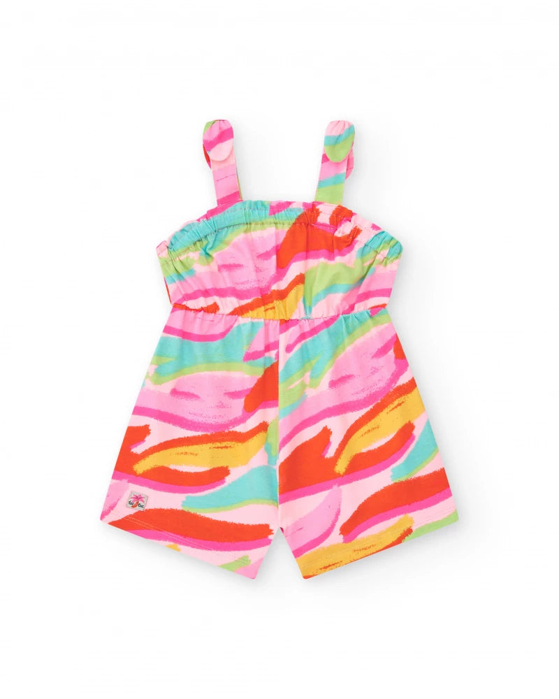 Salopette rosa per bambina con stampa tropicale e vita elastica Tuc tuc