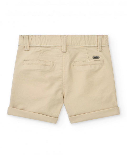 Pantaloni corti beige per bambino con tasche e chiusura con bottone Tuc Tuc