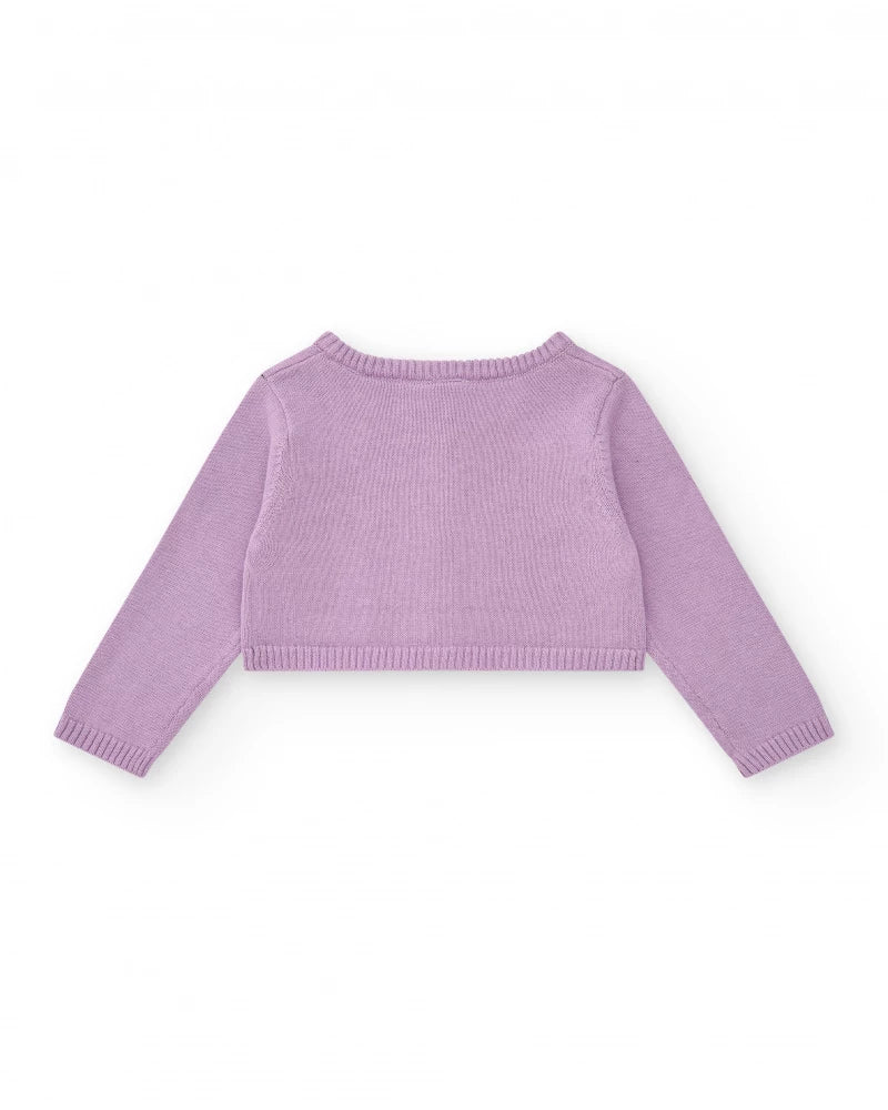 Giacca di maglia per bambina color malva con ricamo Tuc Tuc