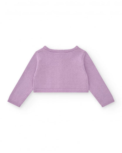 Giacca di maglia per bambina color malva con ricamo Tuc Tuc