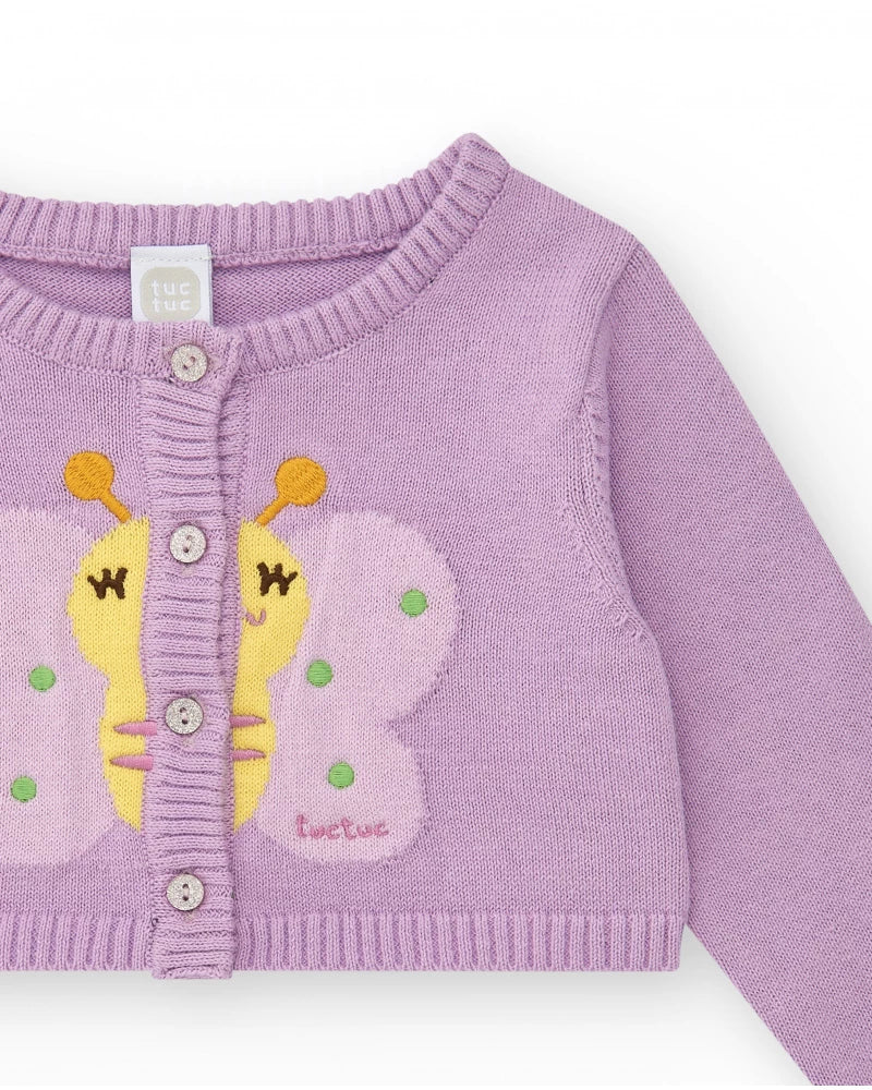 Giacca di maglia per bambina color malva con ricamo Tuc Tuc