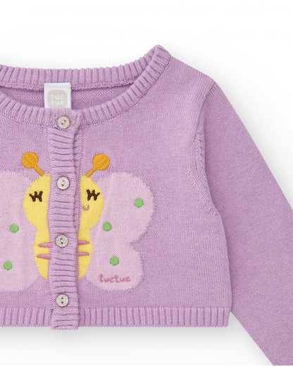 Giacca di maglia per bambina color malva con ricamo Tuc Tuc