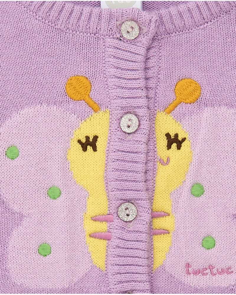 Giacca di maglia per bambina color malva con ricamo Tuc Tuc
