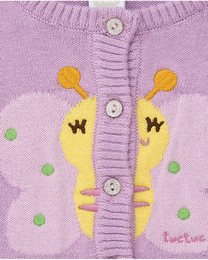 Giacca di maglia per bambina color malva con ricamo Tuc Tuc