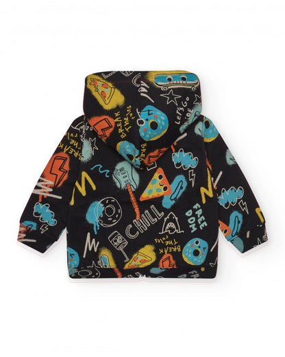 Giacca per bambino nero con stampa e cappuccio Chicco
