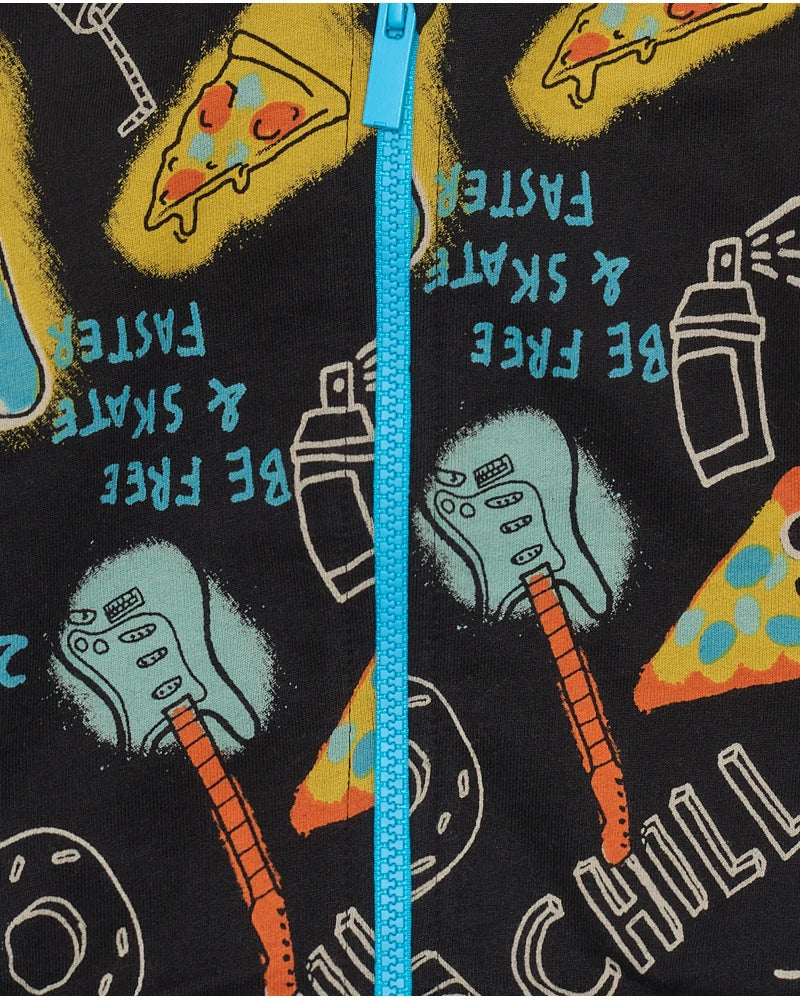 Giacca per bambino nero con stampa e cappuccio Chicco