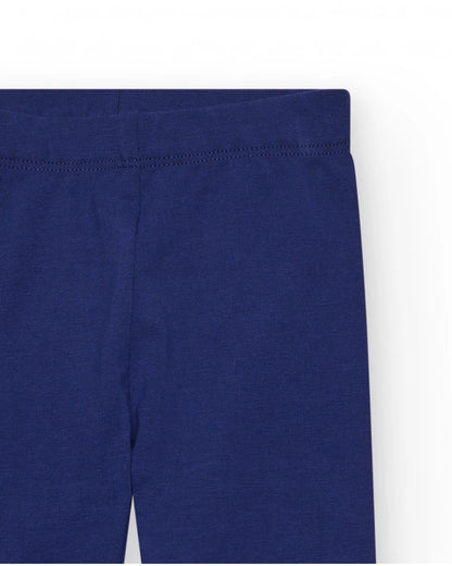 Leggings per bambina blu con dettaglio floreale e vita elastica